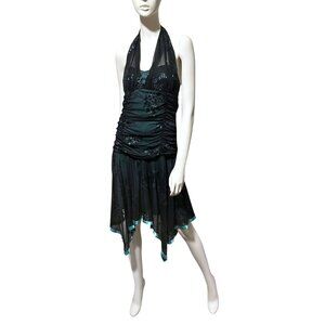Y2K Taboo Asymmetric Halter Dress M Mesh Glitter Formal Fairy Whimsygoth HOCO